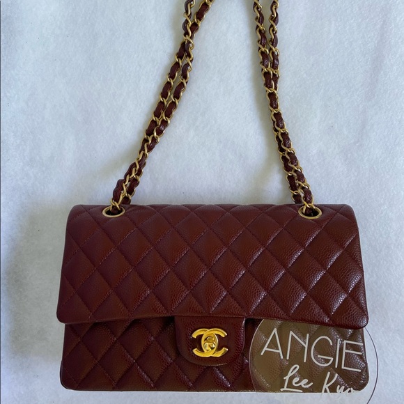 SOLD 15B CHANEL Classic Medium Double Flap Burgundy Caviar Brush Matte Gold HWR - Picture 5 of 16